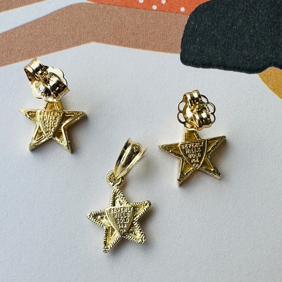 14K solid gold earrings and pendant set with chain - Picture 6 of 7